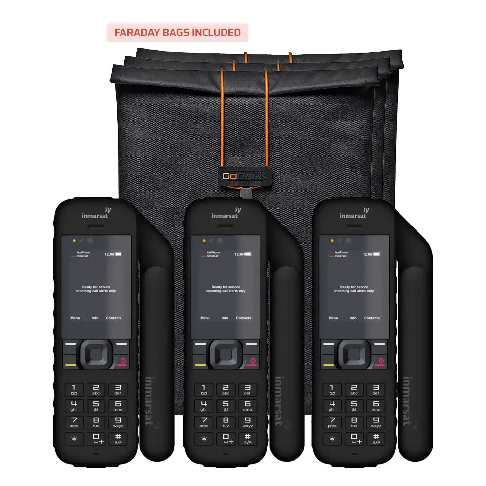 3 Inmarsat IsatPhones with GoDark Faraday Bag